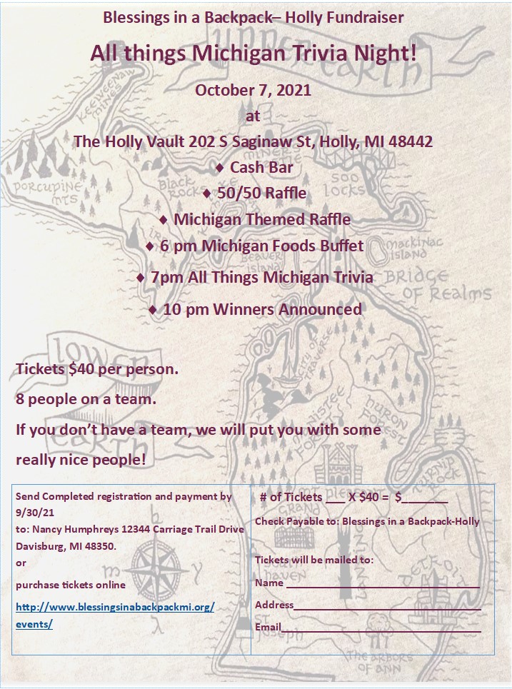 All Things Michigan Trivia Night 2021 Flyer Holly